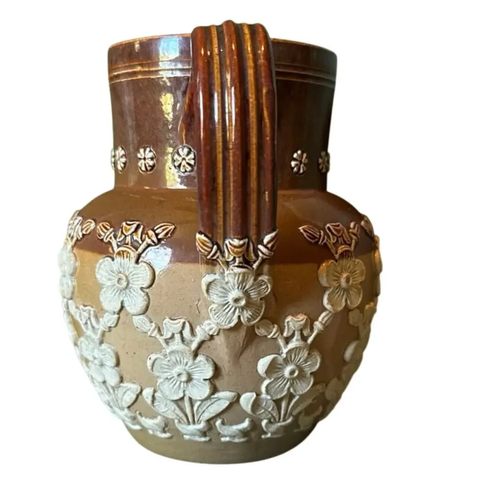 Doulton Lambeth Stoneware Pitcher – c. 1880–1900 – Raised Floral Relief – 5.5”
